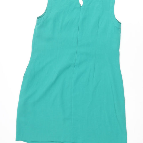 Oasis Womens Green Polyester Shift Size 14 Round Neck Button - Cut Out Detail
