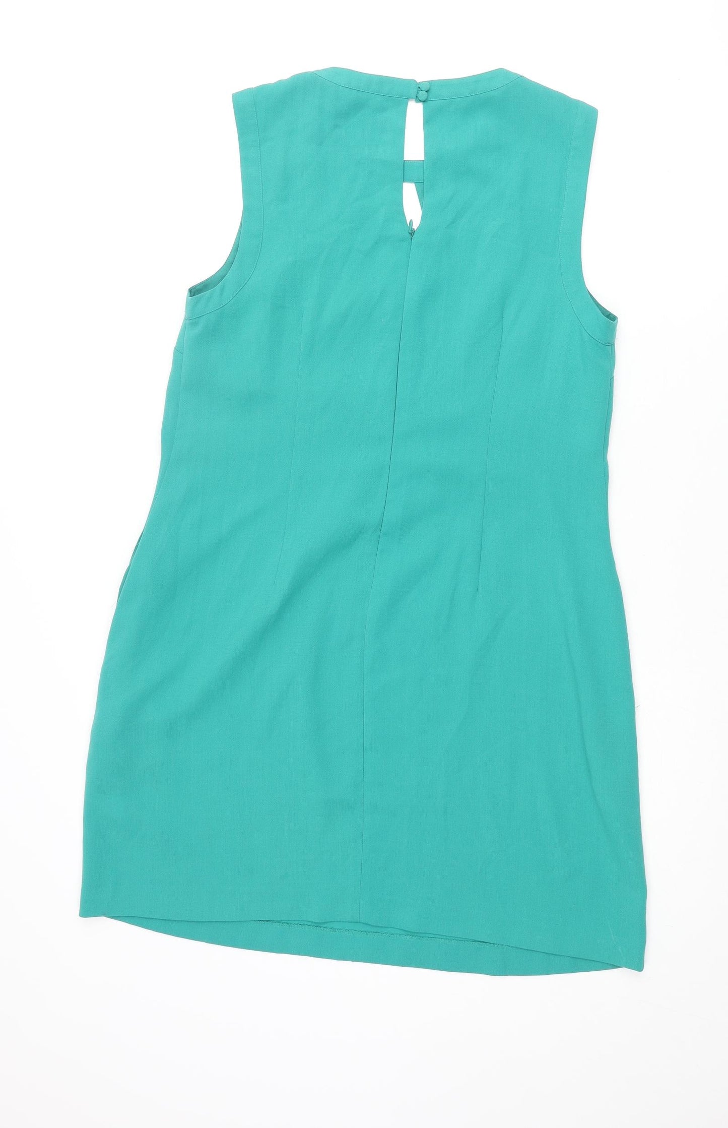 Oasis Womens Green Polyester Shift Size 14 Round Neck Button - Cut Out Detail