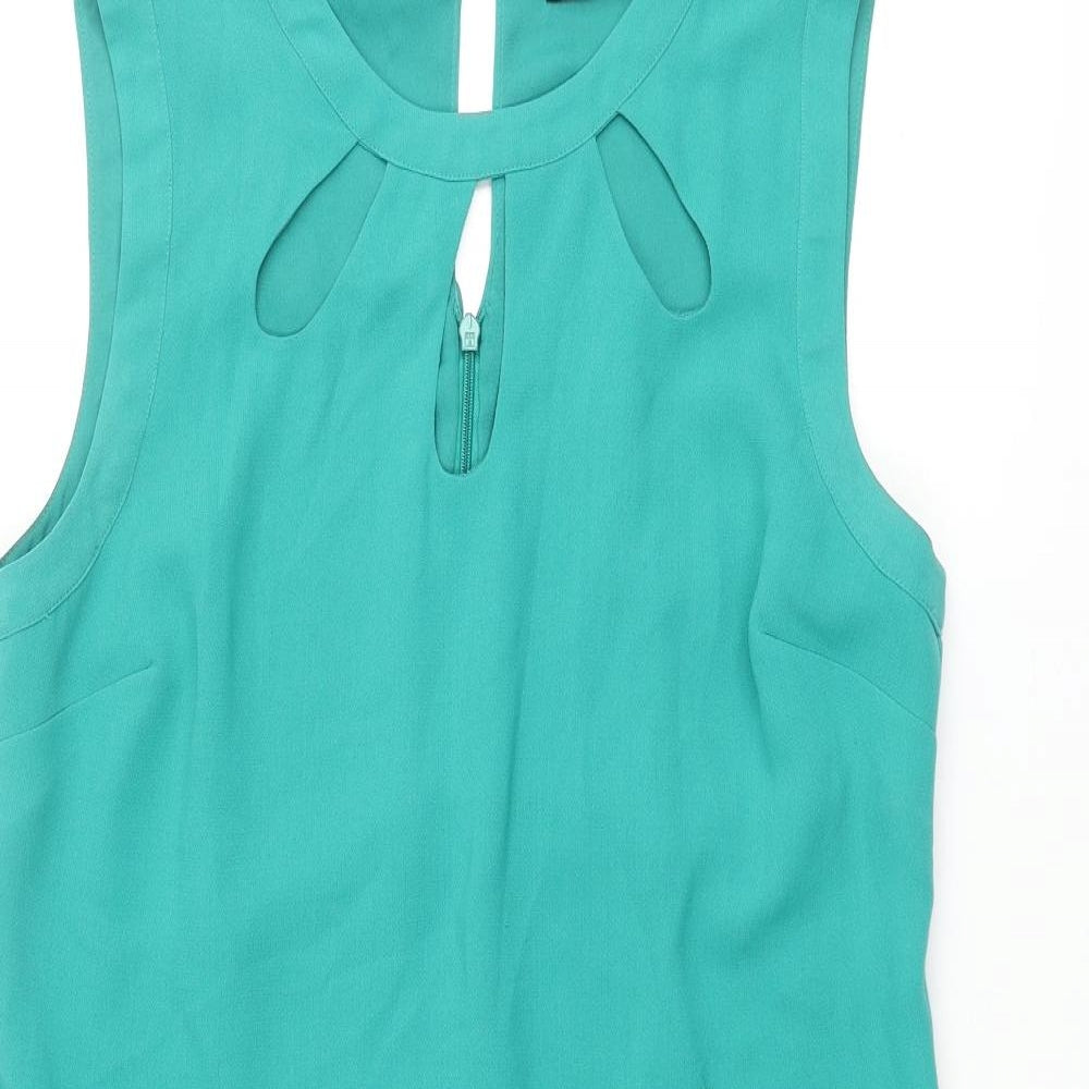 Oasis Womens Green Polyester Shift Size 14 Round Neck Button - Cut Out Detail