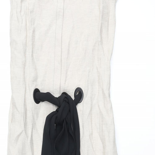 Zara Womens Beige Polyester Shift Size M Round Neck Button - Side Slits Belted