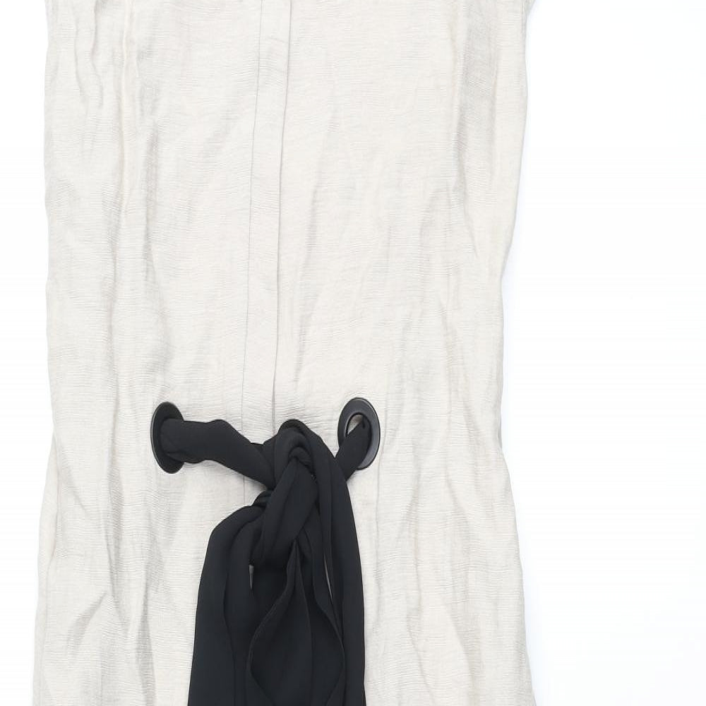 Zara Womens Beige Polyester Shift Size M Round Neck Button - Side Slits Belted