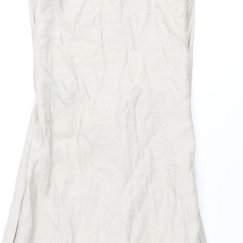 Zara Womens Beige Polyester Shift Size M Round Neck Button - Side Slits Belted