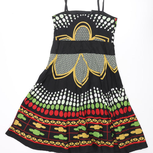 Ruby Belle Womens Multicoloured Geometric Cotton A-Line Size 12 Square Neck Zip