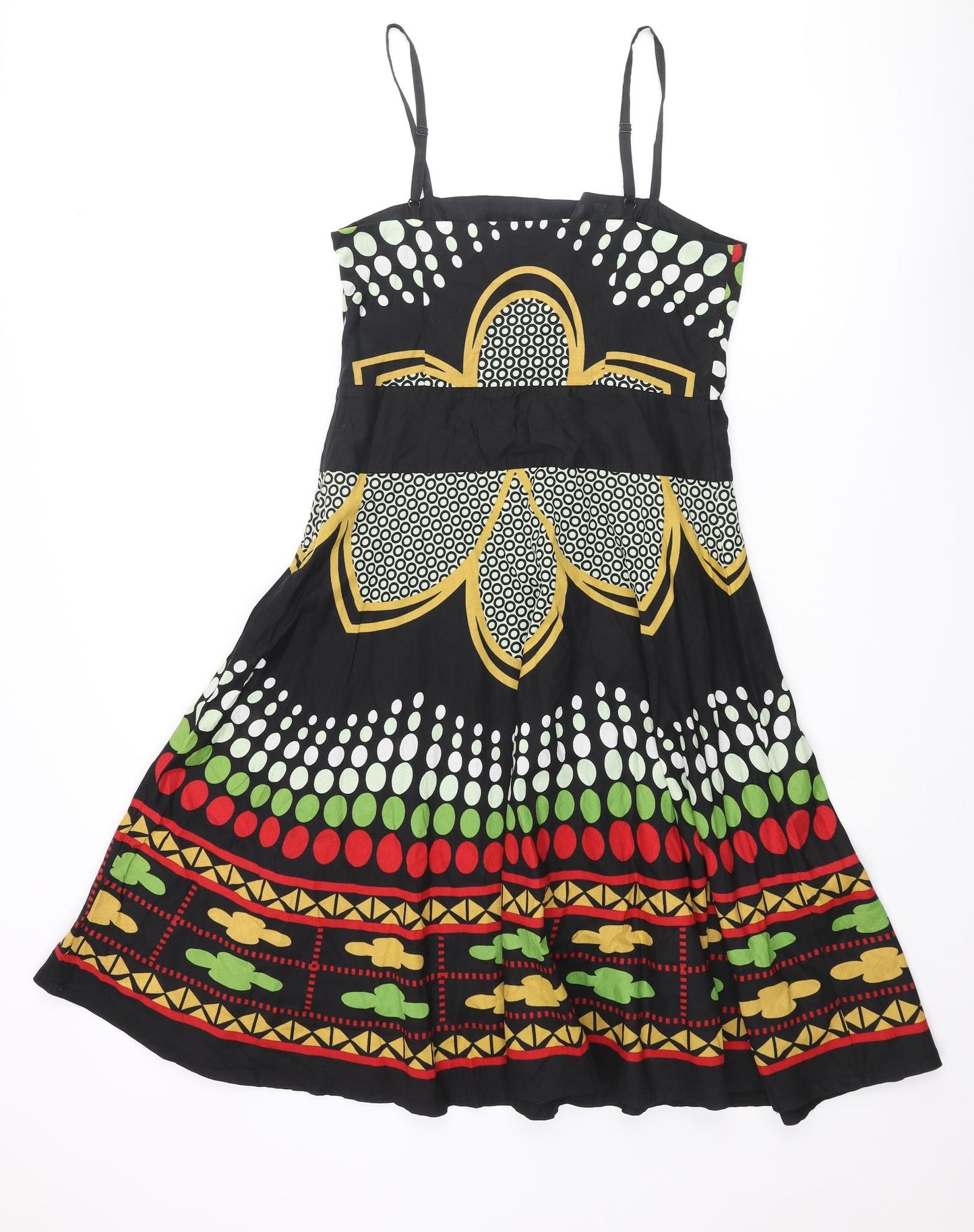 Ruby Belle Womens Multicoloured Geometric Cotton A-Line Size 12 Square Neck Zip