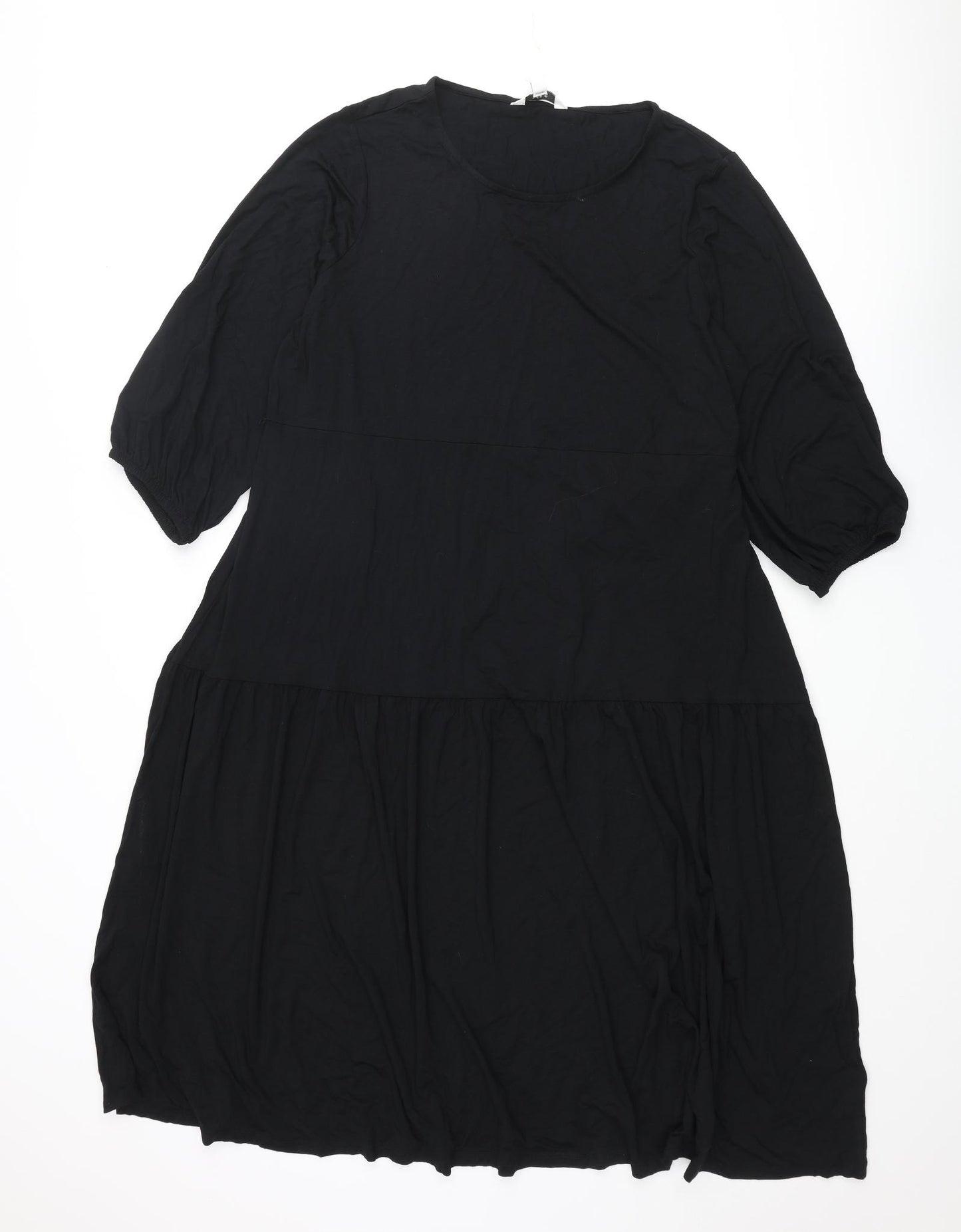 Marks and Spencer Womens Black Viscose Shift Size 20 Round Neck Pullover - Smocked Belted
