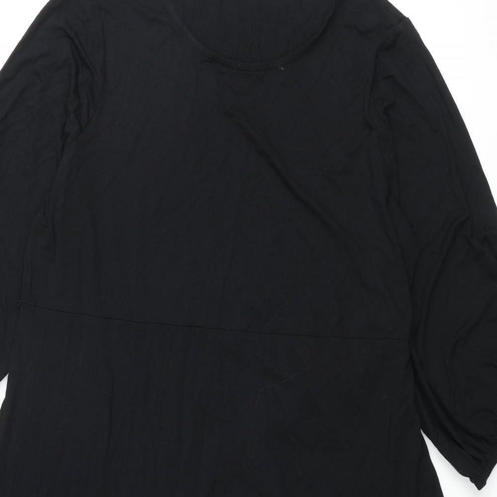 Marks and Spencer Womens Black Viscose Shift Size 20 Round Neck Pullover - Smocked Belted