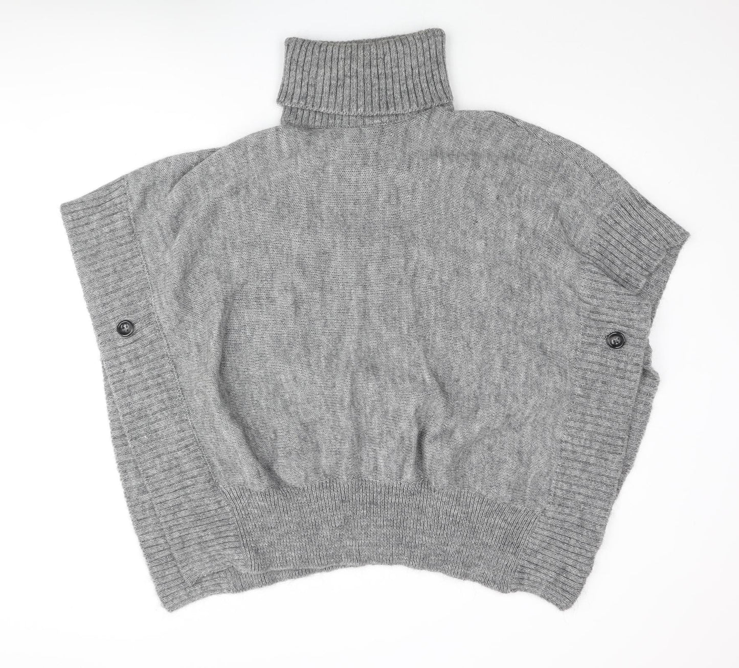 Joules Womens Grey Roll Neck Acrylic Pullover Jumper Size S - Button Closure Poncho Size S-M