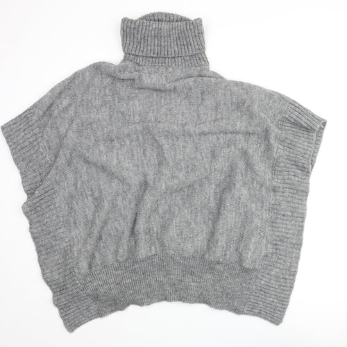 Joules Womens Grey Roll Neck Acrylic Pullover Jumper Size S - Button Closure Poncho Size S-M