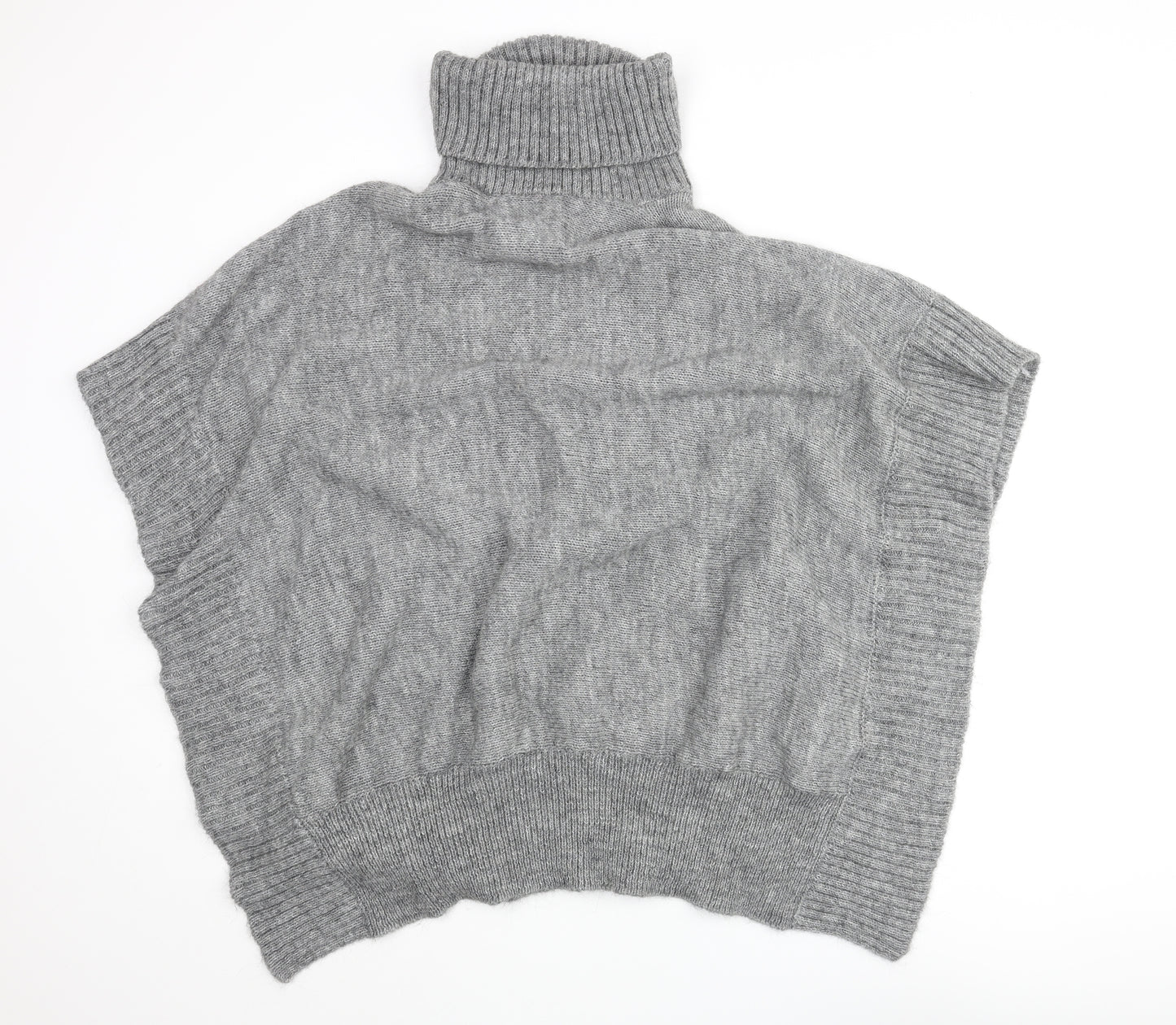 Joules Womens Grey Roll Neck Acrylic Pullover Jumper Size S - Button Closure Poncho Size S-M