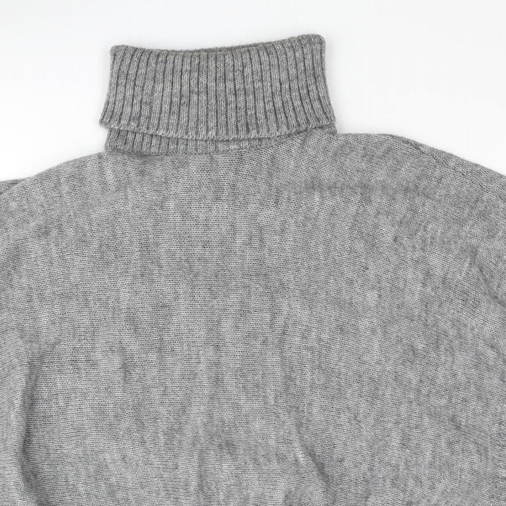 Joules Womens Grey Roll Neck Acrylic Pullover Jumper Size S - Button Closure Poncho Size S-M