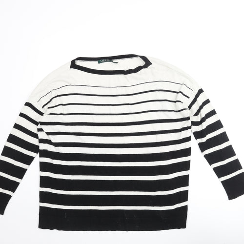 Lauren Ralph Lauren Womens White Round Neck Striped Cotton Pullover Jumper Size M