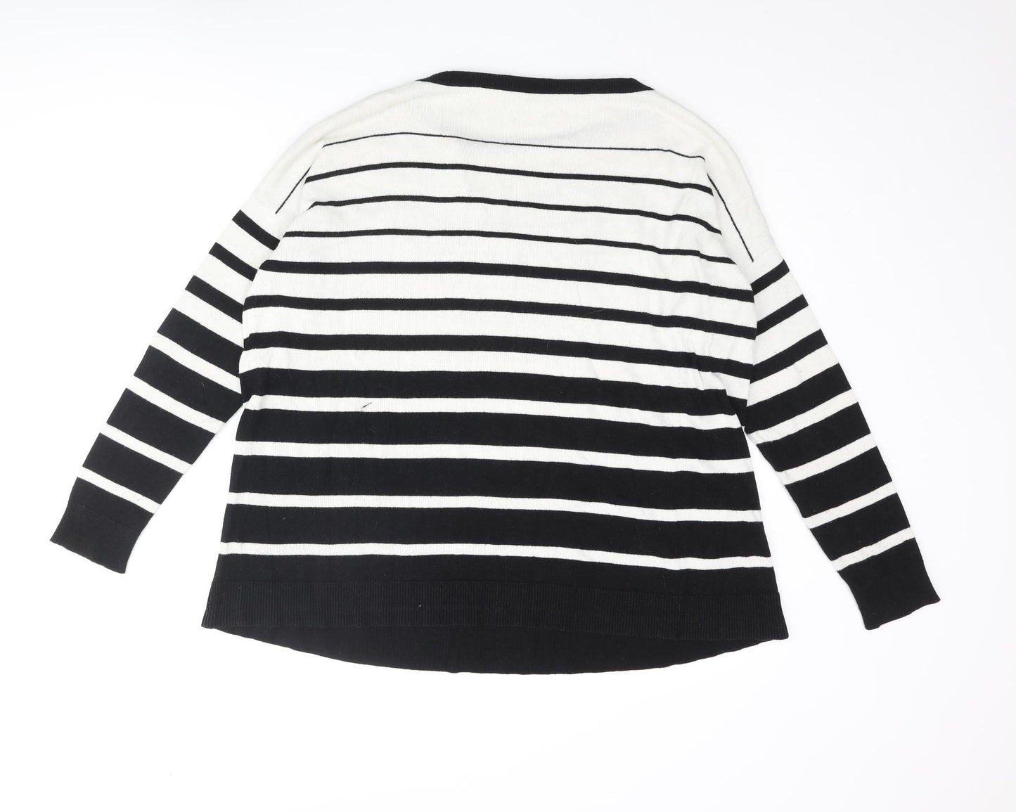 Lauren Ralph Lauren Womens White Round Neck Striped Cotton Pullover Jumper Size M