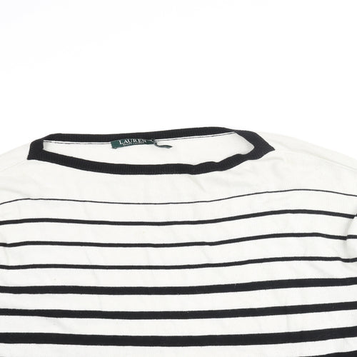 Lauren Ralph Lauren Womens White Round Neck Striped Cotton Pullover Jumper Size M