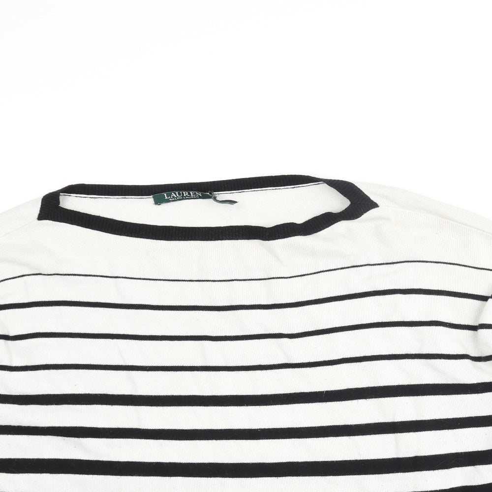 Lauren Ralph Lauren Womens White Round Neck Striped Cotton Pullover Jumper Size M