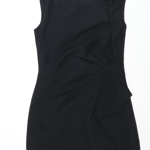 Coast Womens Black Polyester Shift Size 8 Round Neck Zip - Pleated Detail