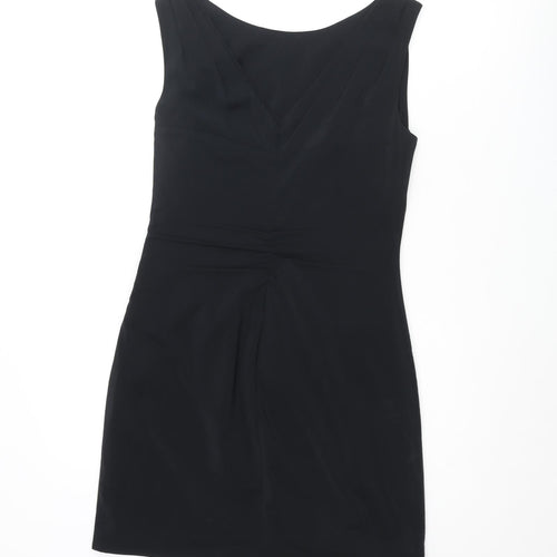 Coast Womens Black Polyester Shift Size 8 Round Neck Zip - Pleated Detail