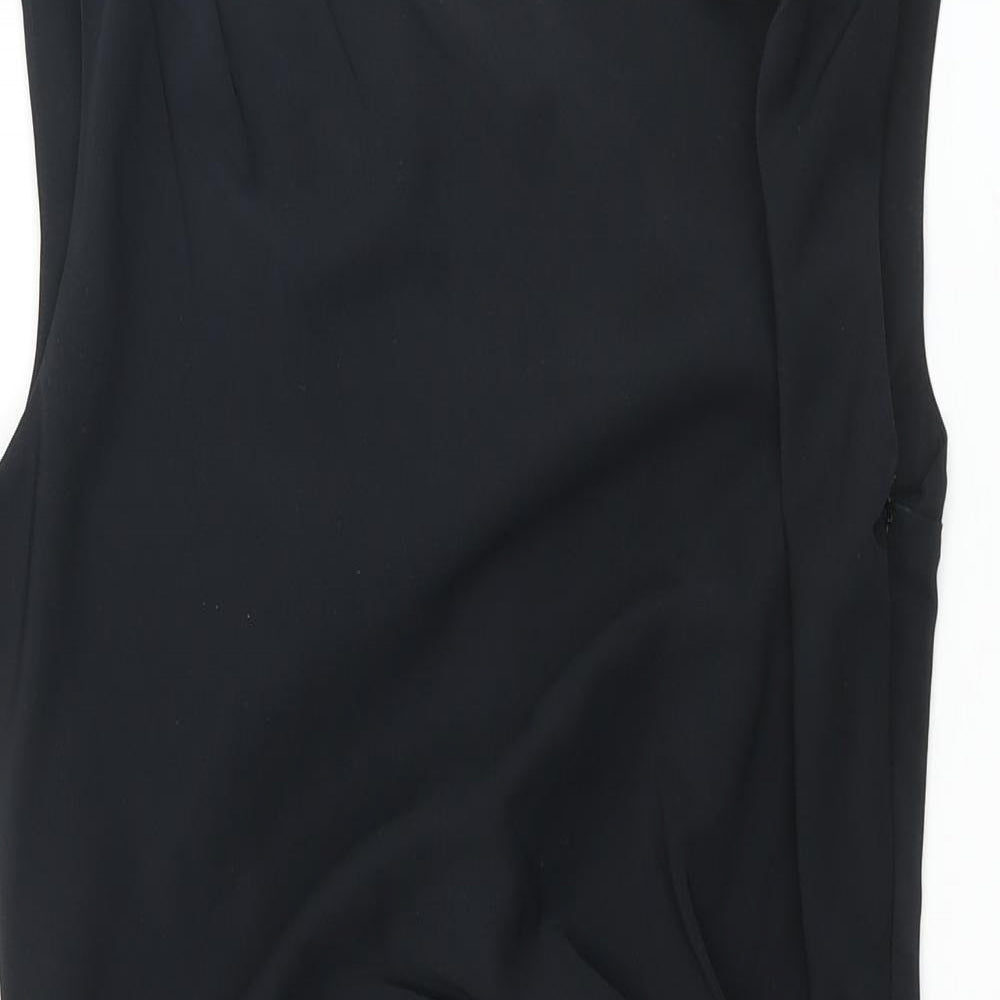 Coast Womens Black Polyester Shift Size 8 Round Neck Zip - Pleated Detail