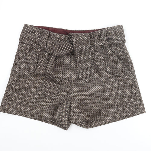 Marks and Spencer Womens Brown Geometric Wool Paperbag Shorts Size 12 Regular Zip - Belted
