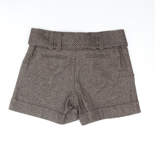 Marks and Spencer Womens Brown Geometric Wool Paperbag Shorts Size 12 Regular Zip - Belted