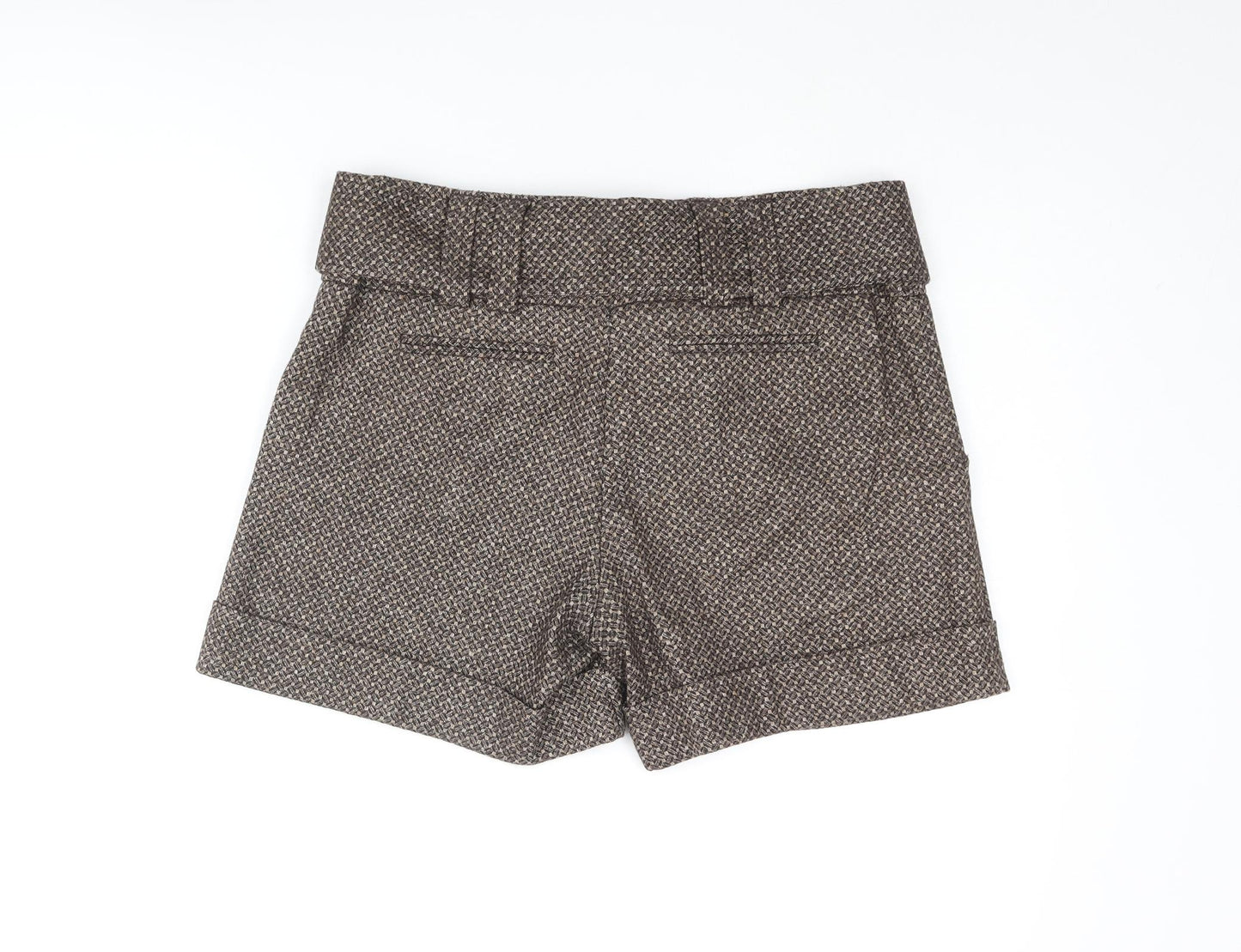 Marks and Spencer Womens Brown Geometric Wool Paperbag Shorts Size 12 Regular Zip - Belted