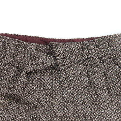 Marks and Spencer Womens Brown Geometric Wool Paperbag Shorts Size 12 Regular Zip - Belted