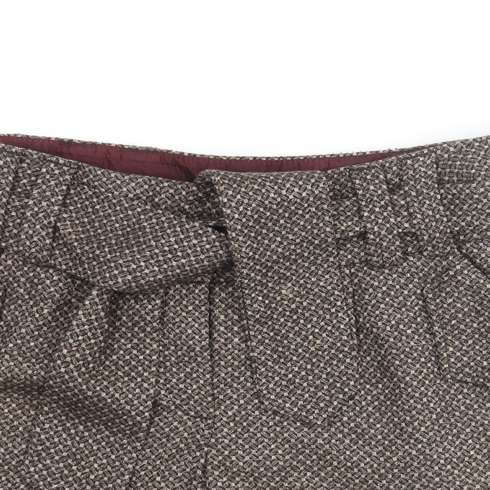 Marks and Spencer Womens Brown Geometric Wool Paperbag Shorts Size 12 Regular Zip - Belted