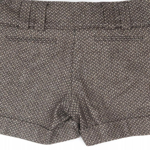Marks and Spencer Womens Brown Geometric Wool Paperbag Shorts Size 12 Regular Zip - Belted
