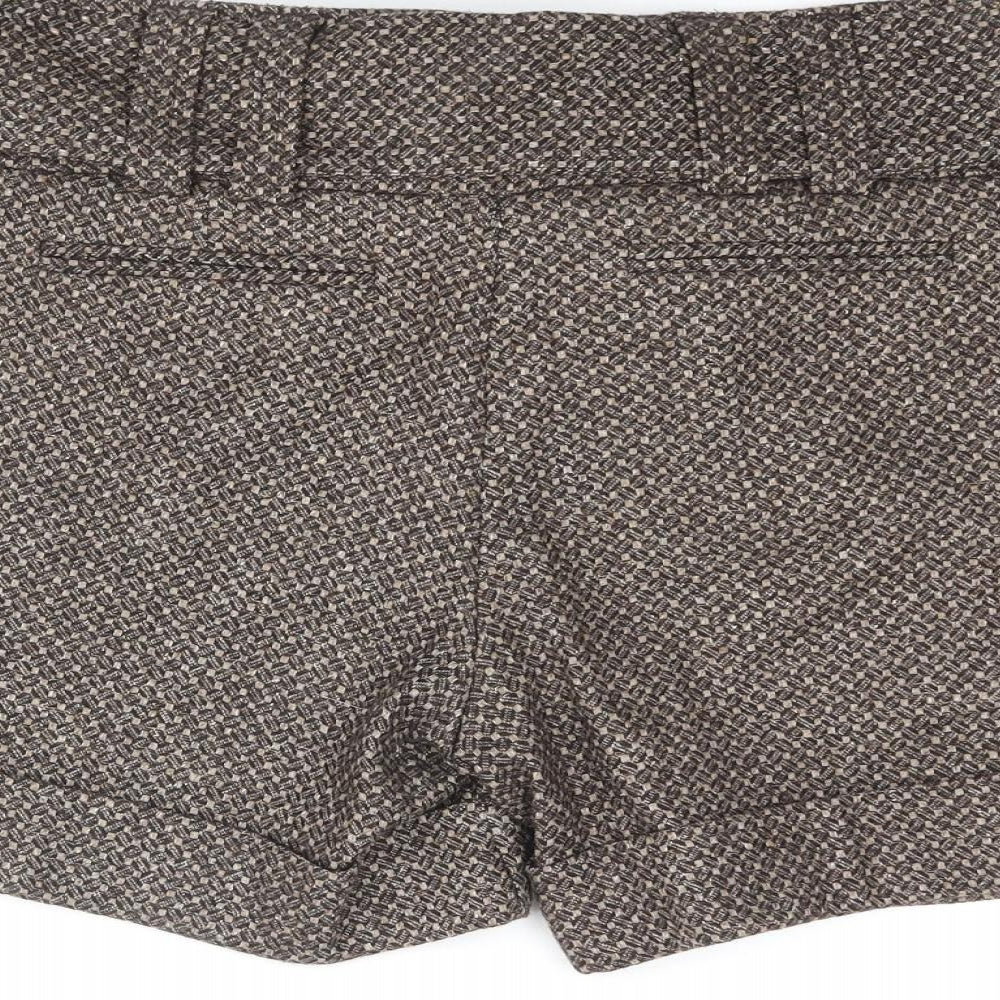 Marks and Spencer Womens Brown Geometric Wool Paperbag Shorts Size 12 Regular Zip - Belted