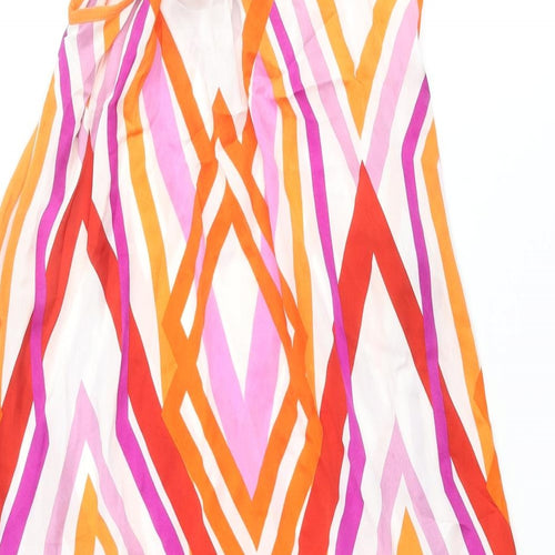 Zara Womens Multicoloured Geometric Polyester A-Line Size S Round Neck Tie - Smocked Wooden Bead Detail