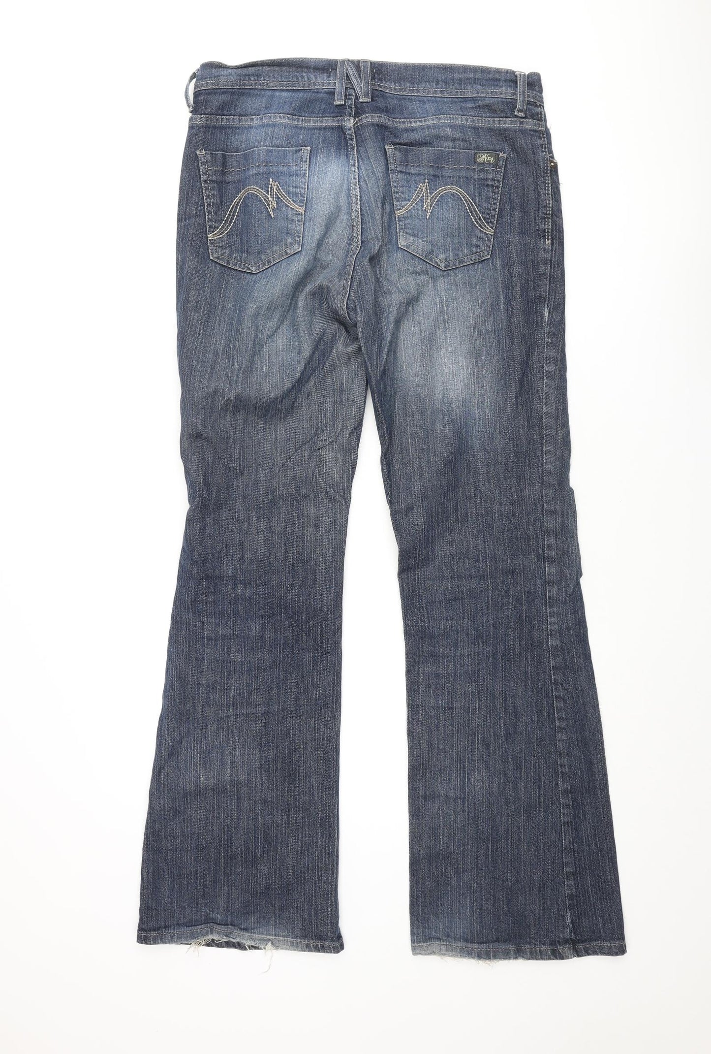 NEXT Womens Blue Cotton Bootcut Jeans Size 14 L32 in Regular Zip