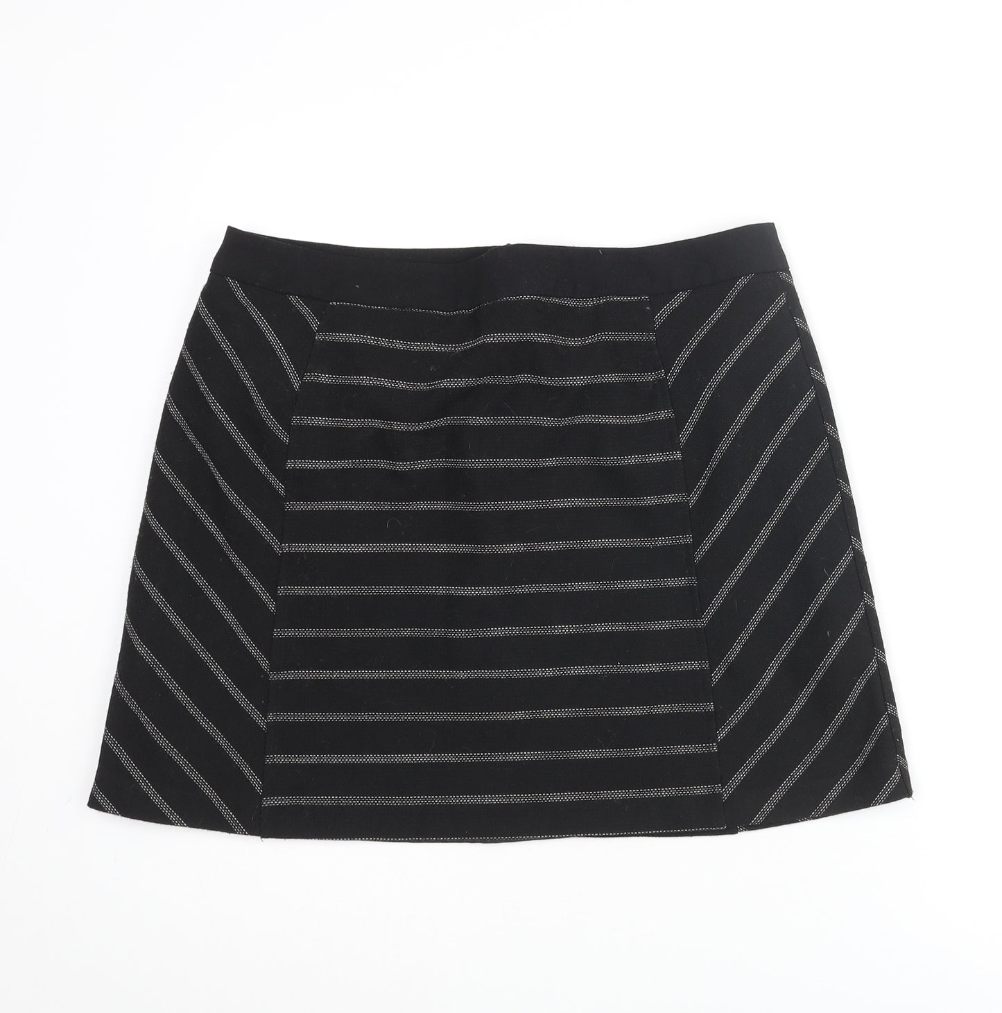 Oasis Womens Black Striped Polyester Mini Skirt Size 16 Zip
