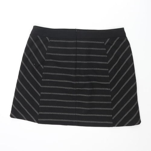 Oasis Womens Black Striped Polyester Mini Skirt Size 16 Zip