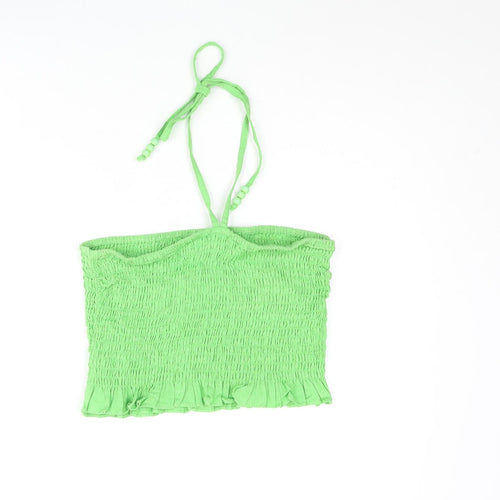 COLLUSION Womens Green Cotton Cropped Blouse Size 8 Halter - Beaded Straps
