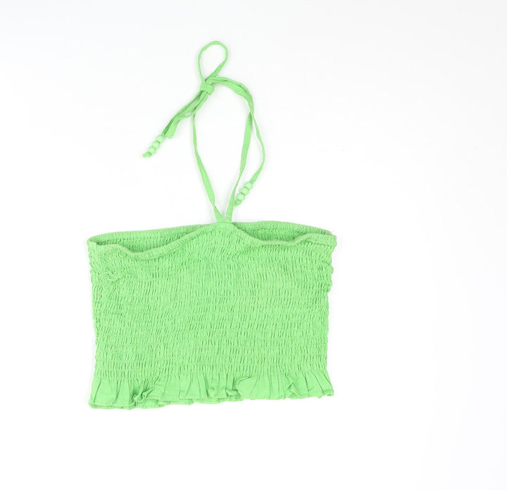 COLLUSION Womens Green Cotton Cropped Blouse Size 8 Halter - Beaded Straps