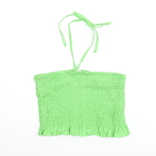 COLLUSION Womens Green Cotton Cropped Blouse Size 8 Halter - Beaded Straps