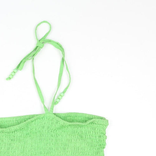 COLLUSION Womens Green Cotton Cropped Blouse Size 8 Halter - Beaded Straps