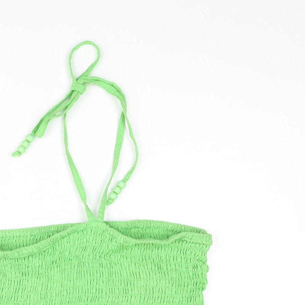 COLLUSION Womens Green Cotton Cropped Blouse Size 8 Halter - Beaded Straps