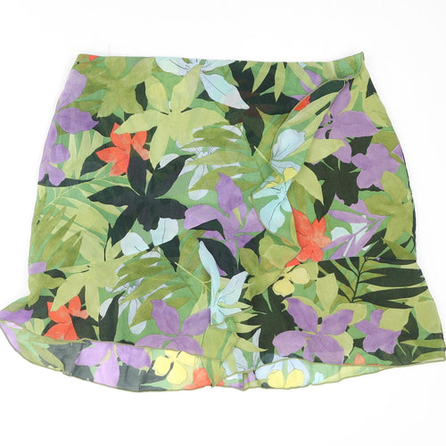 Mango Womens Multicoloured Floral Polyester Mini Skirt Size XL Zip - Frill