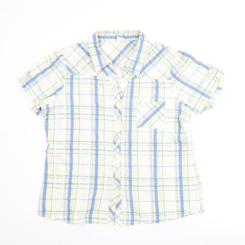 Cotton Traders Womens Yellow Check Cotton Basic Button-Up Size 16 Collared