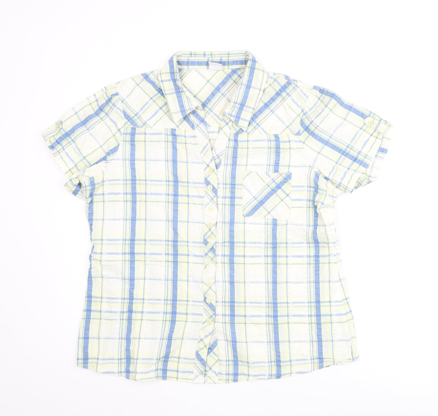 Cotton Traders Womens Yellow Check Cotton Basic Button-Up Size 16 Collared
