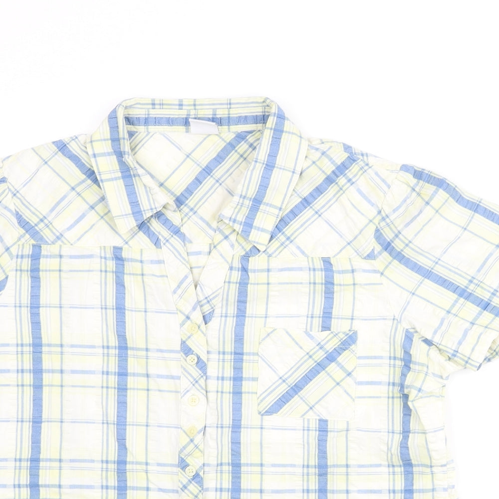Cotton Traders Womens Yellow Check Cotton Basic Button-Up Size 16 Collared