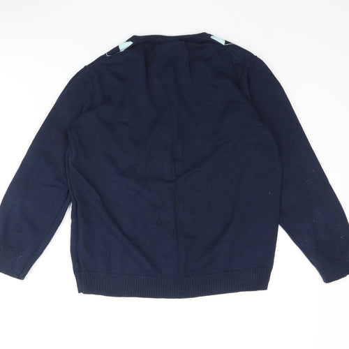 Kenar Womens Blue Round Neck Acrylic Cardigan Jumper Size 12 - Diamond Pattern