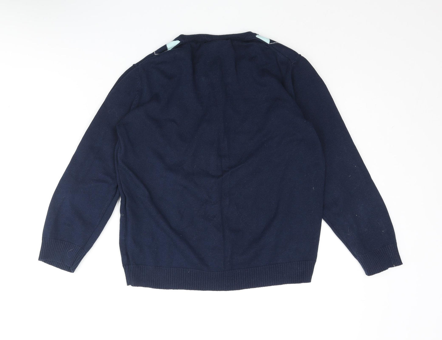 Kenar Womens Blue Round Neck Acrylic Cardigan Jumper Size 12 - Diamond Pattern