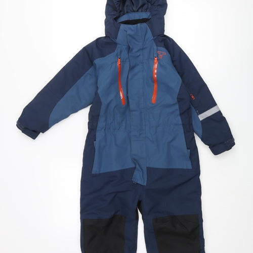 Tenson Boys Blue Colourblock Ski Salopettes Snowsuit Size 3-4 Years Zip - Foot Stirrup Reflective Detail