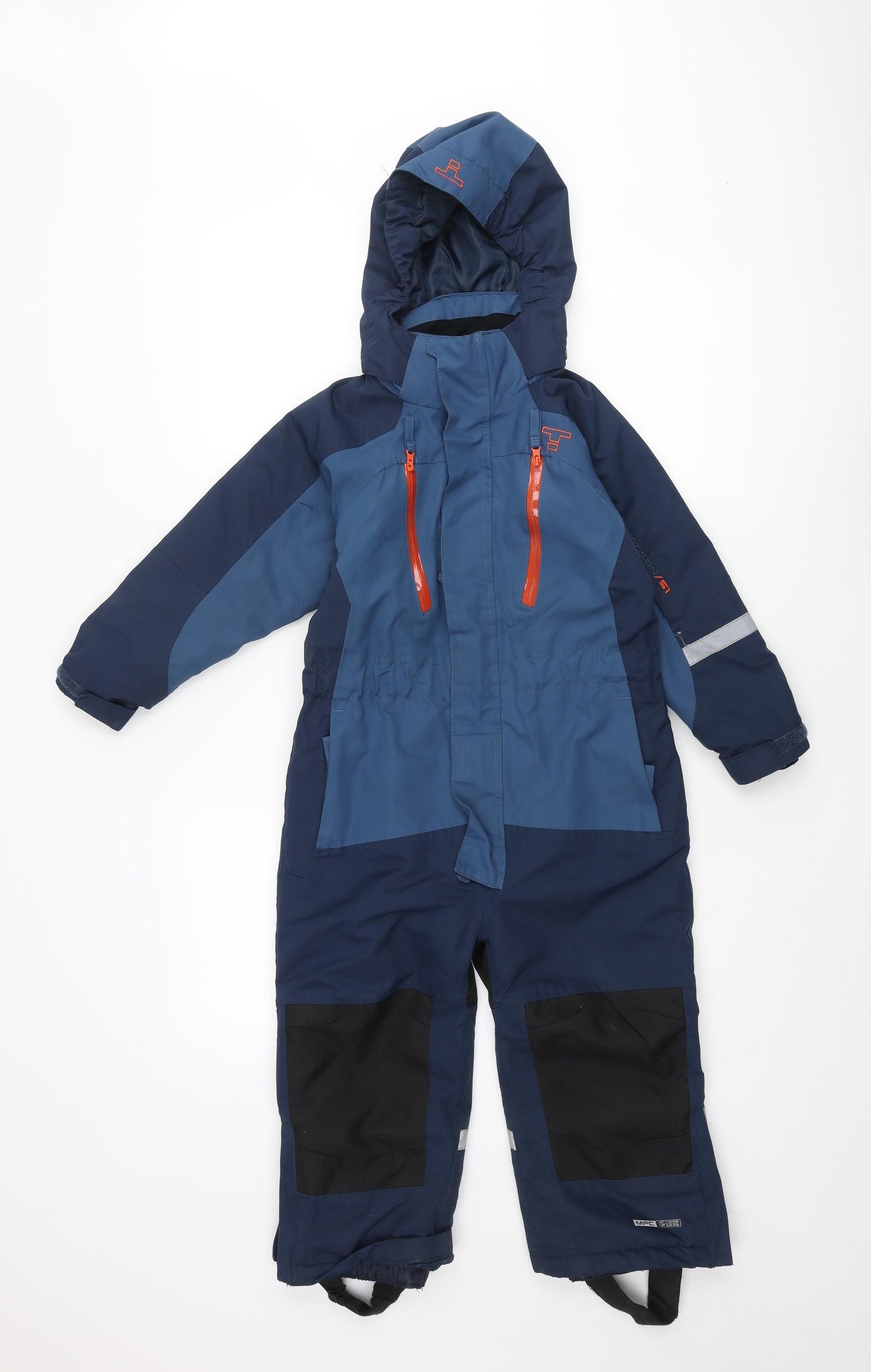 Tenson Boys Blue Colourblock Ski Salopettes Snowsuit Size 3-4 Years Zip - Foot Stirrup Reflective Detail