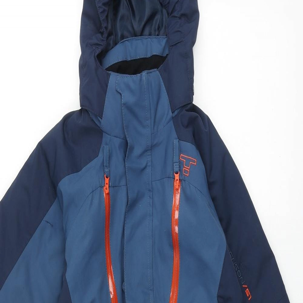 Tenson Boys Blue Colourblock Ski Salopettes Snowsuit Size 3-4 Years Zip - Foot Stirrup Reflective Detail
