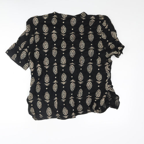 BHS Womens Black Geometric Viscose Basic Blouse Size 16 V-Neck