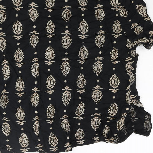 BHS Womens Black Geometric Viscose Basic Blouse Size 16 V-Neck