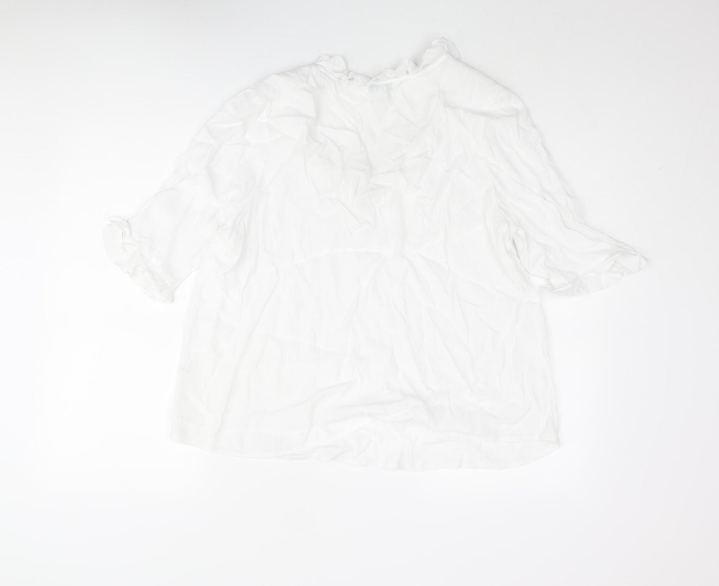 Marks and Spencer Womens White Polyester Basic Blouse Size 14 V-Neck - Frill Detail