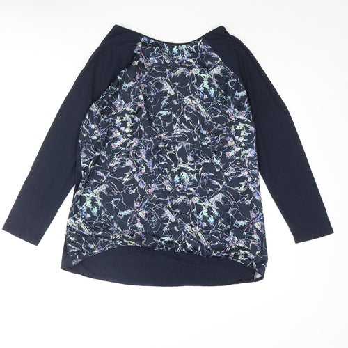 DASH Womens Blue Polyester Basic Blouse Size 14 Round Neck - Geometric Print